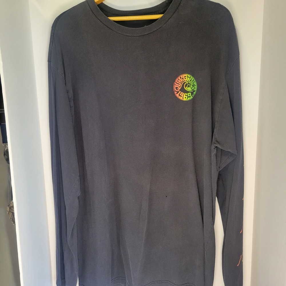 Quiksilver Mens XXL Long Sleeve Graphic T-Shirt Black Rasta Logo 1969 Surf Tee
